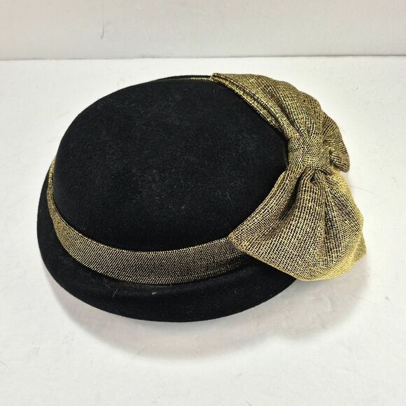 Vintage Bollman Doeskin Black Wool Felt Hat Bow Made in USA Mid Century. main image 9